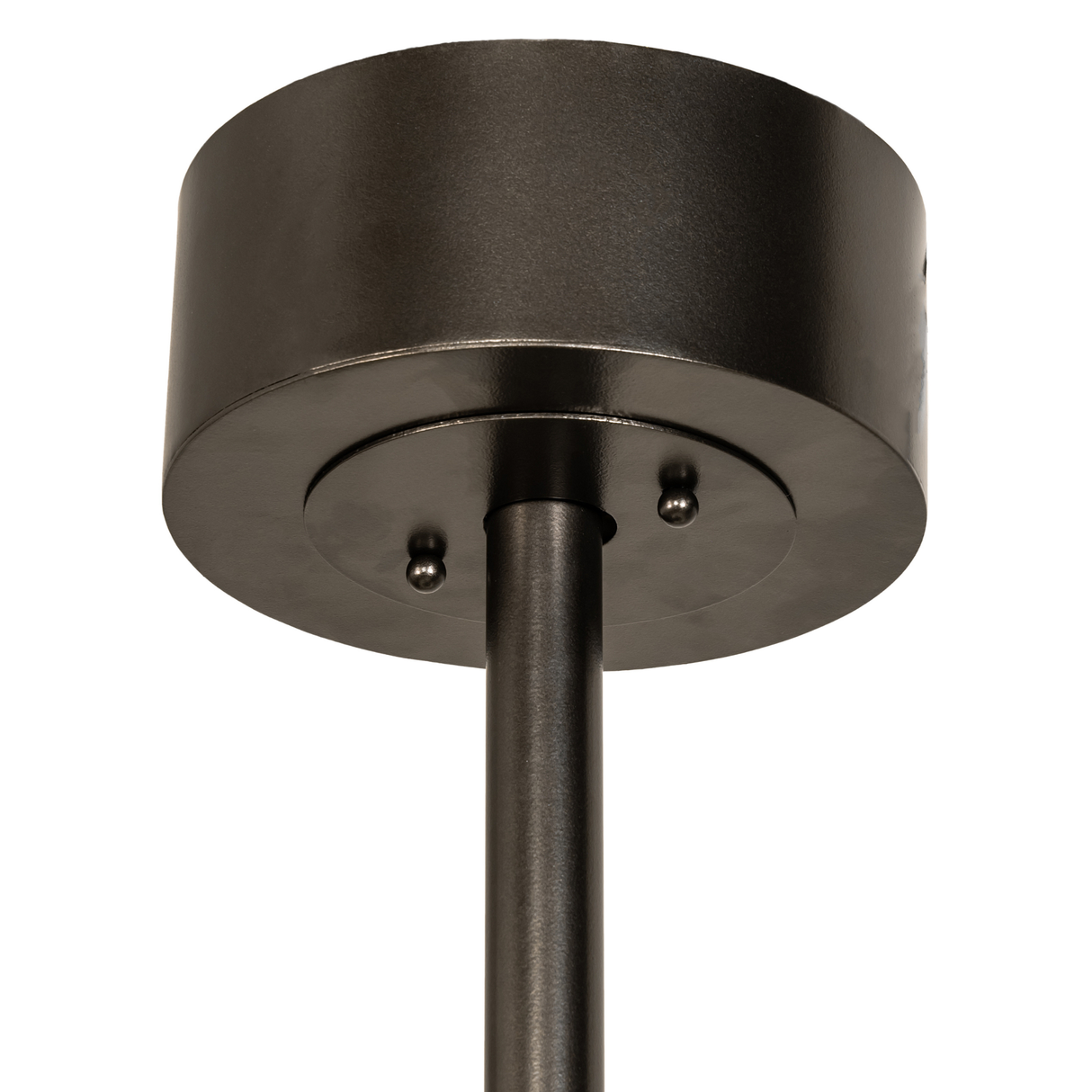 Close-up of canopy and rod in oil-rubbed bronze finish.