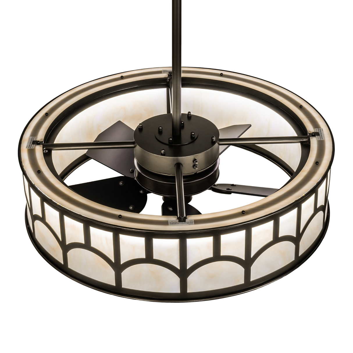 Overhead angle showing structural frame and bronze support rod.