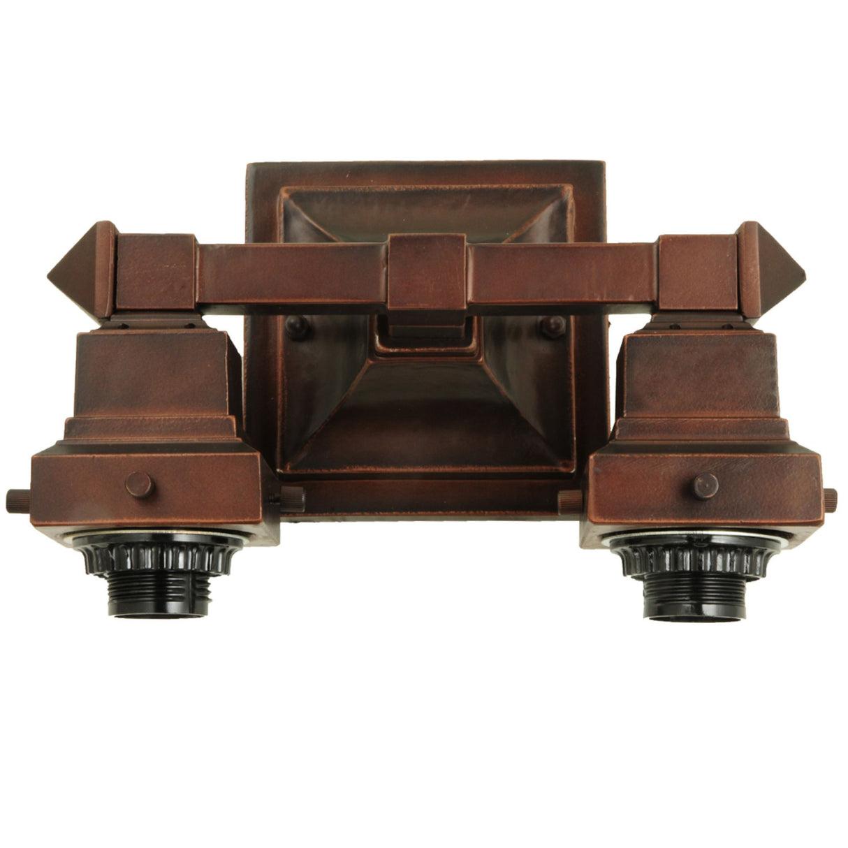 Front view of the Mission Mahogany Bronze 2-light wall sconce hardware.