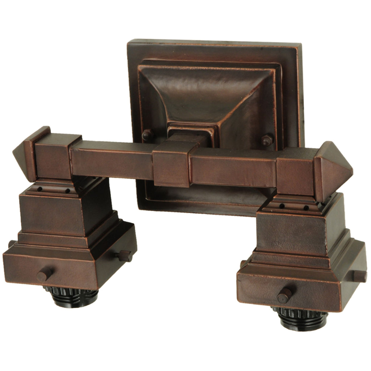 Backplate and mounting details of the Mission-style wall sconce hardware.