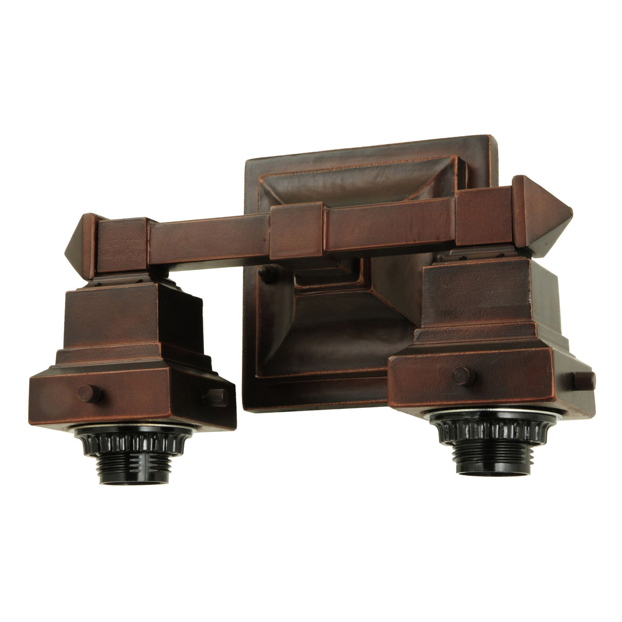 Side view showcasing the geometric design of the Mission wall sconce hardware.