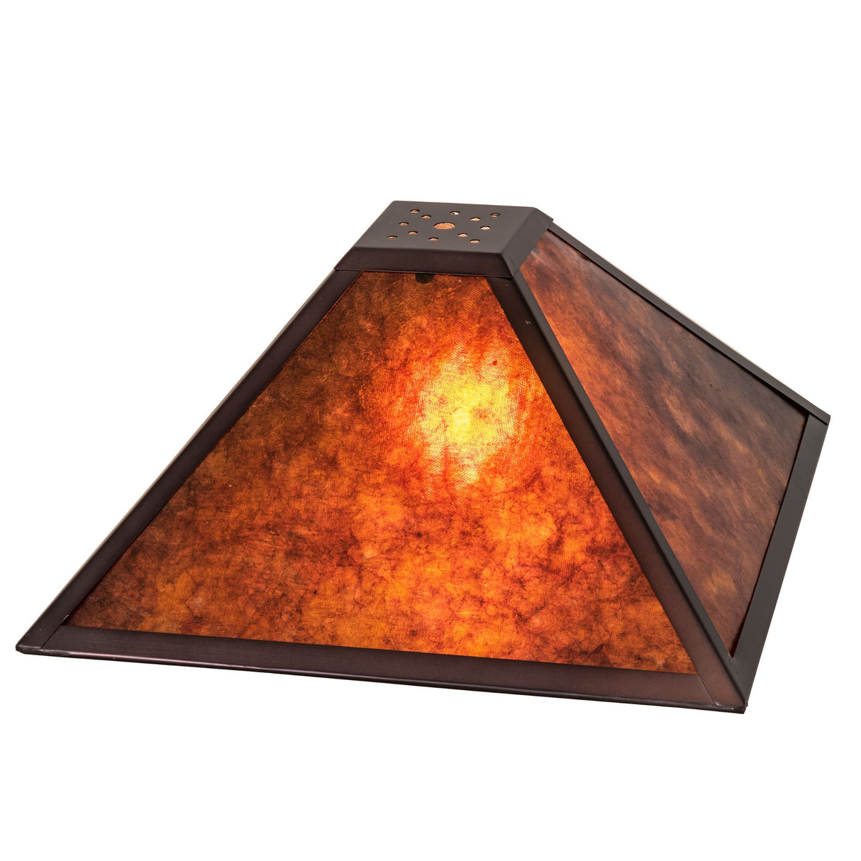 Illuminated Mission Prime shade with warm amber glow.