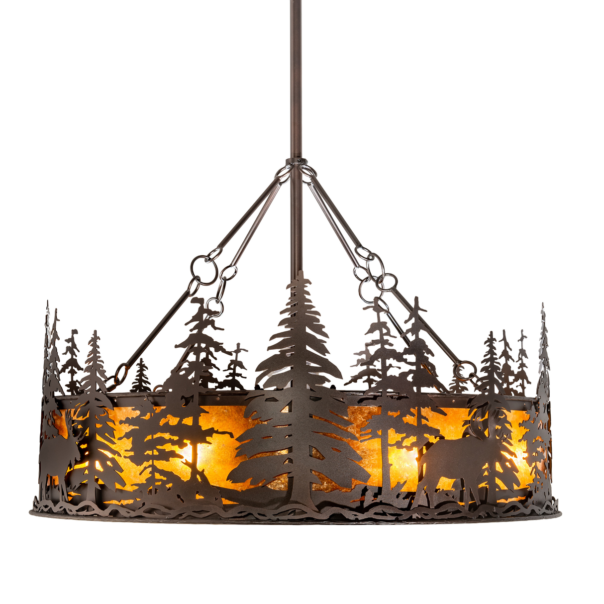 Front lit view of Moose at Dusk Chandel-Air with forest-themed cutouts.