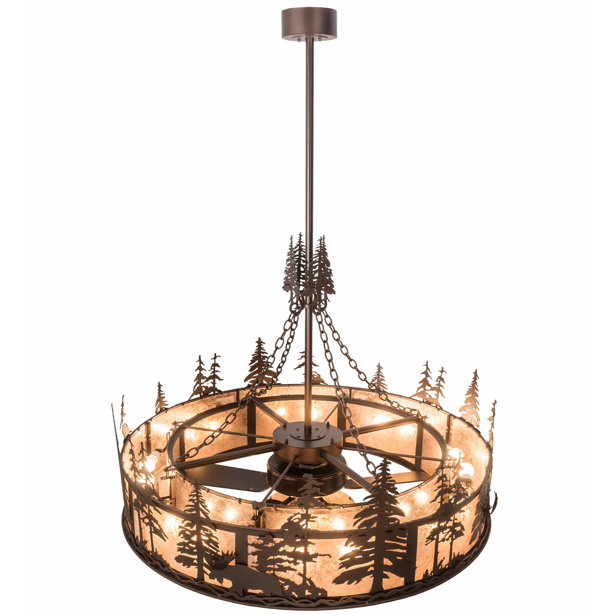 Top angled lit view revealing fan assembly and inner light reflections.