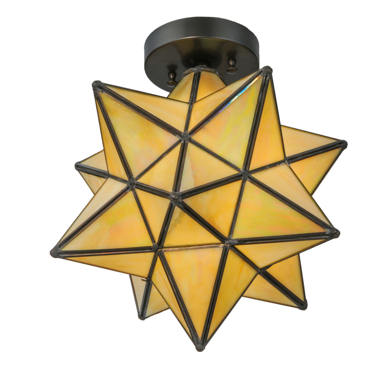 Angled perspective of the Moravian Star Beige Iridescent Flushmount showcasing its elegant design.
