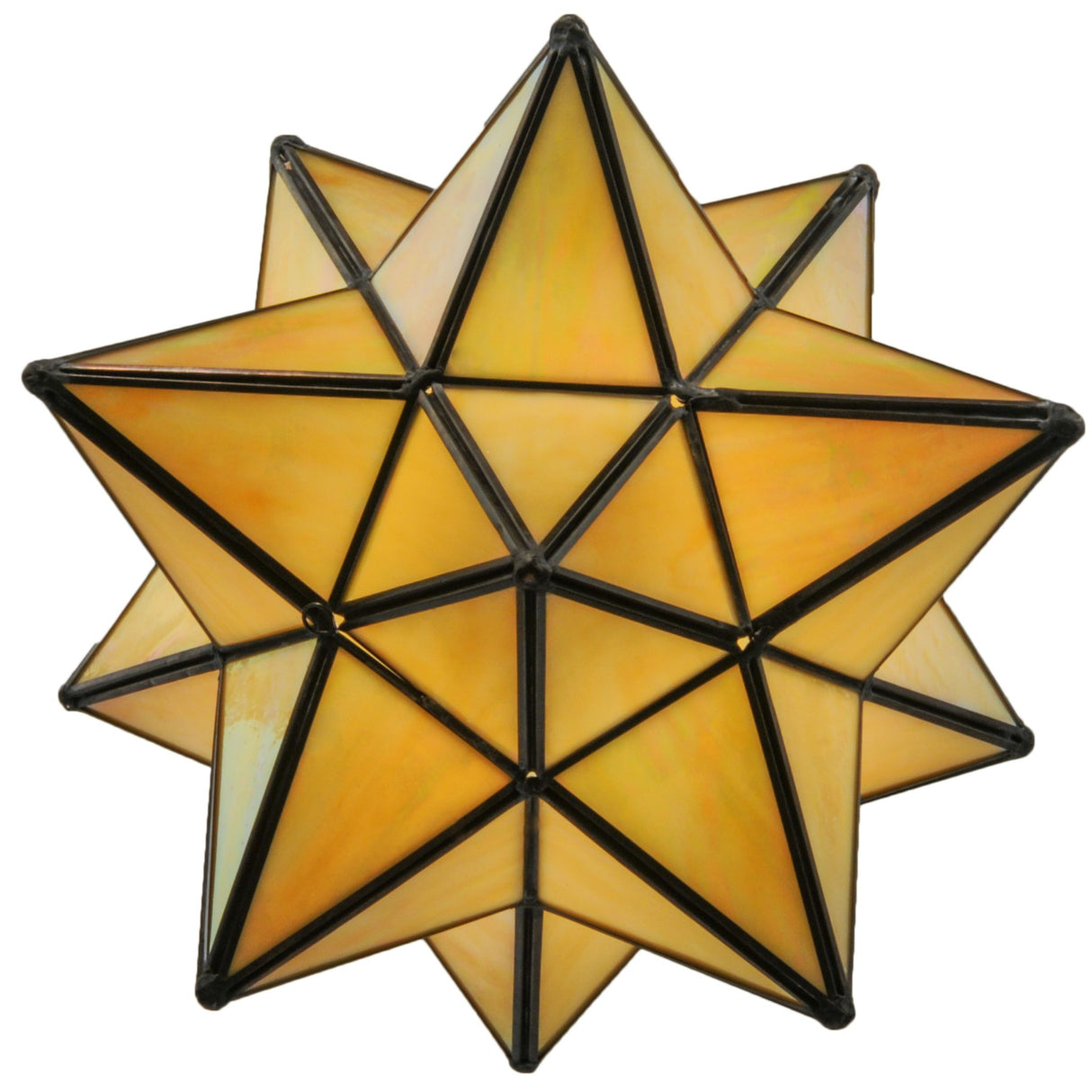 Bottom view of the Moravian Star Beige Iridescent Flushmount displaying its unique star shape.