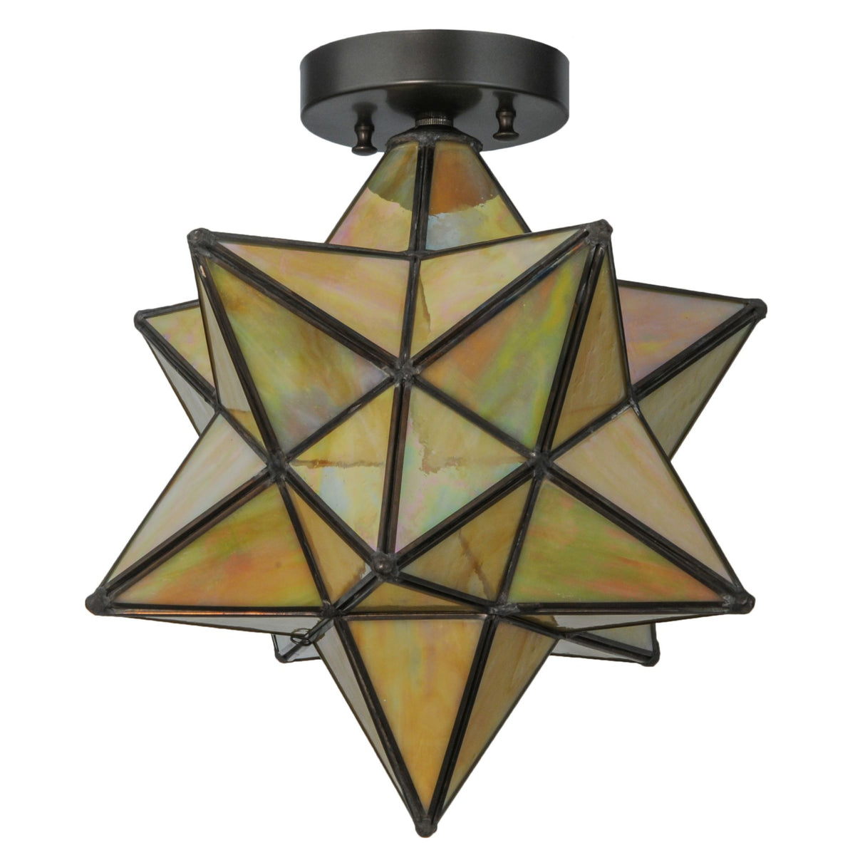 Unlit Moravian Star Beige Iridescent Flushmount showcasing its intricate glass design.