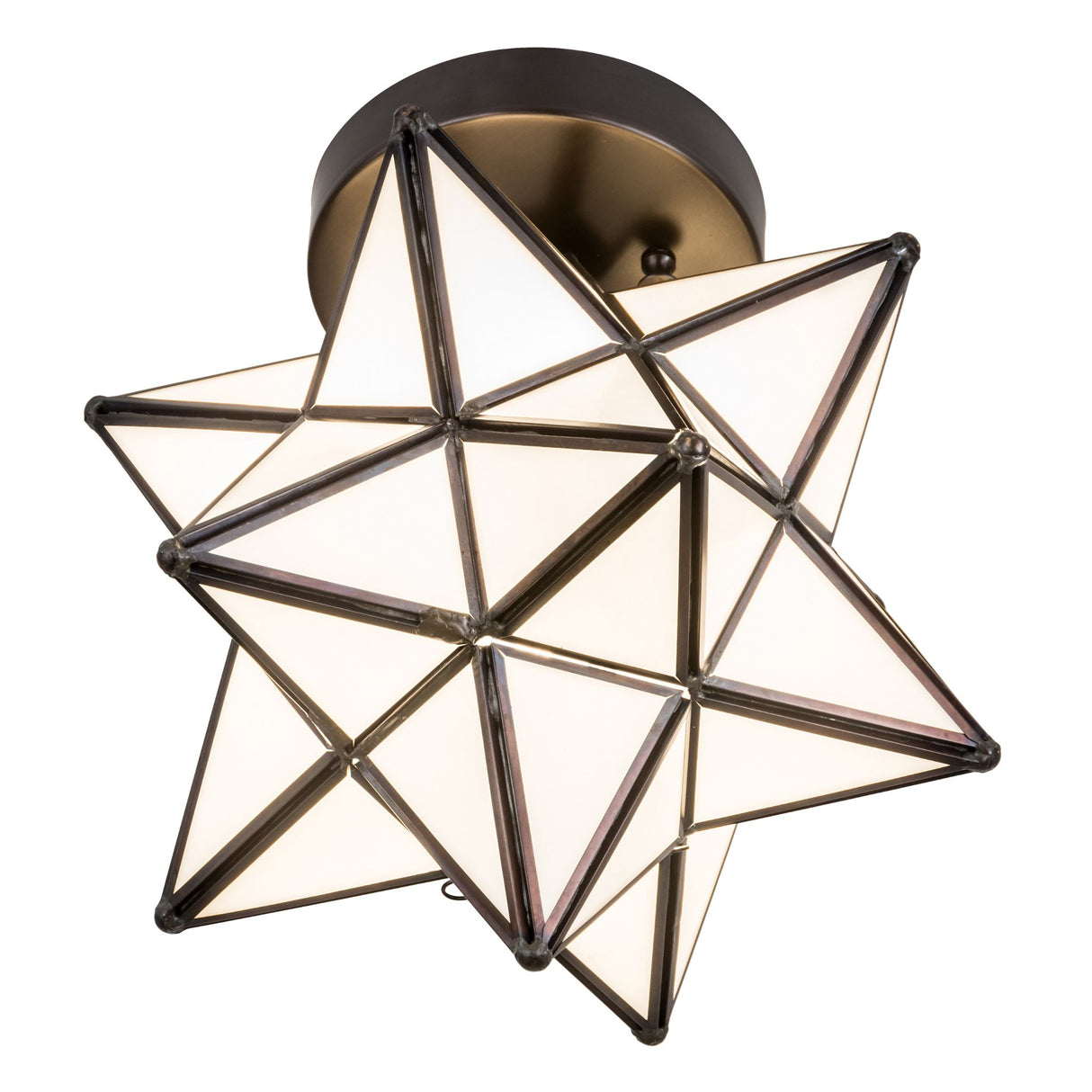 Bottom view of the Moravian Star Flushmount, offering a perspective of its illuminating glow.