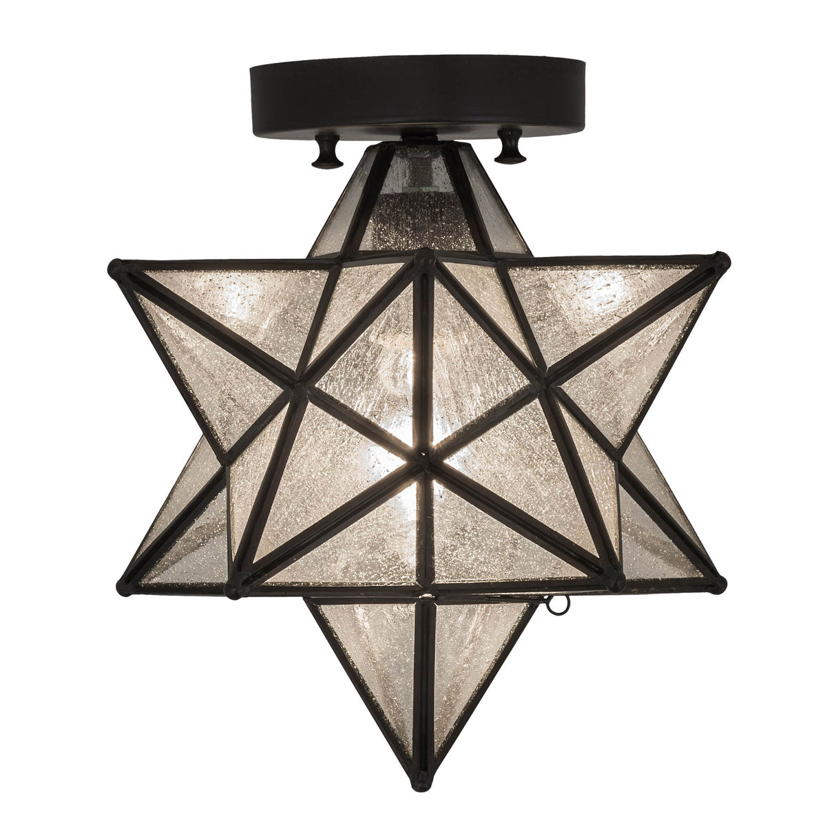 Side view of the Moravian Star Flushmount, highlighting its frame and intricate glasswork.
