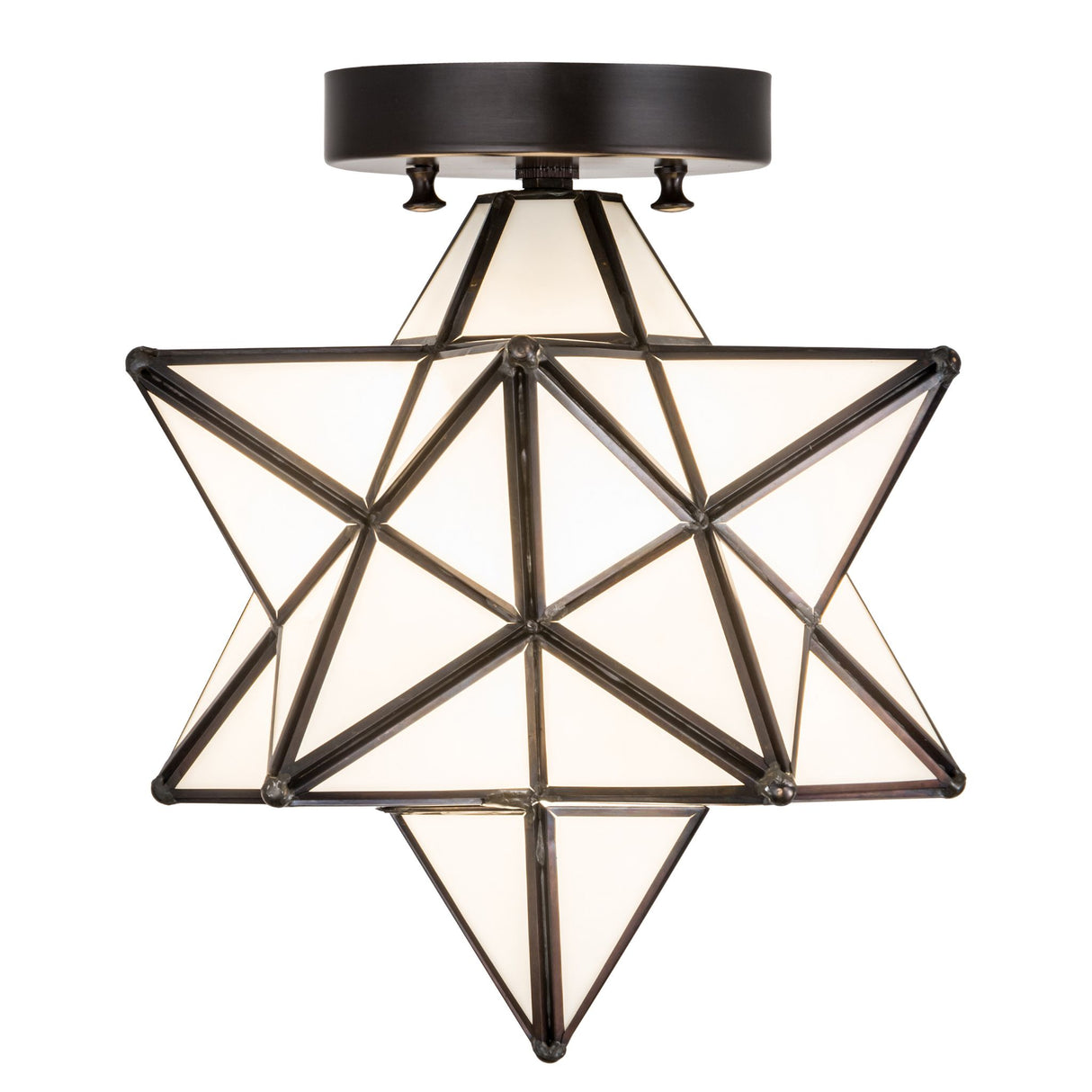 Side view of the Moravian Star Flushmount, showcasing its handcrafted metal framework.