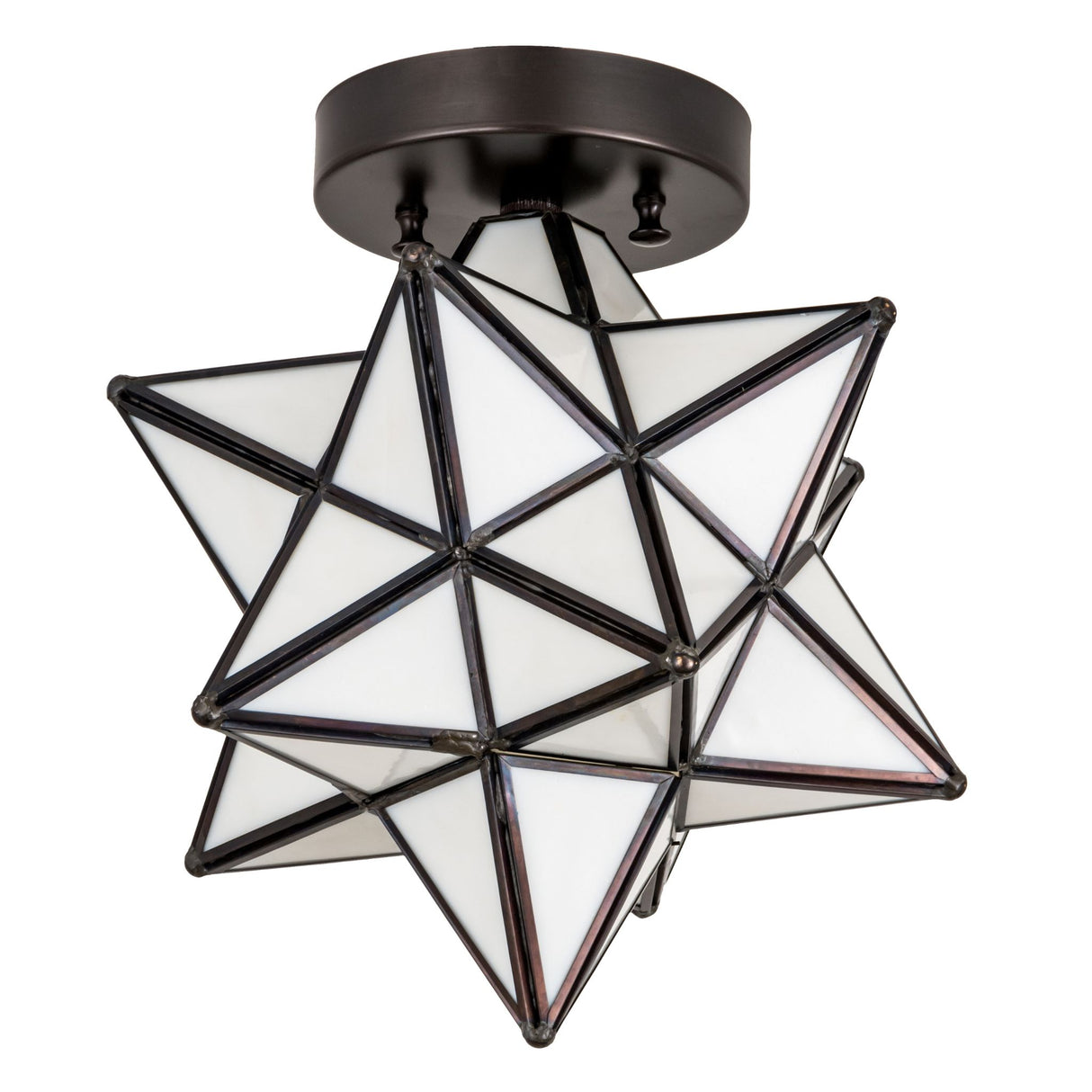 Unlit view of the Moravian Star Flushmount, highlighting its elegant white glass panels.