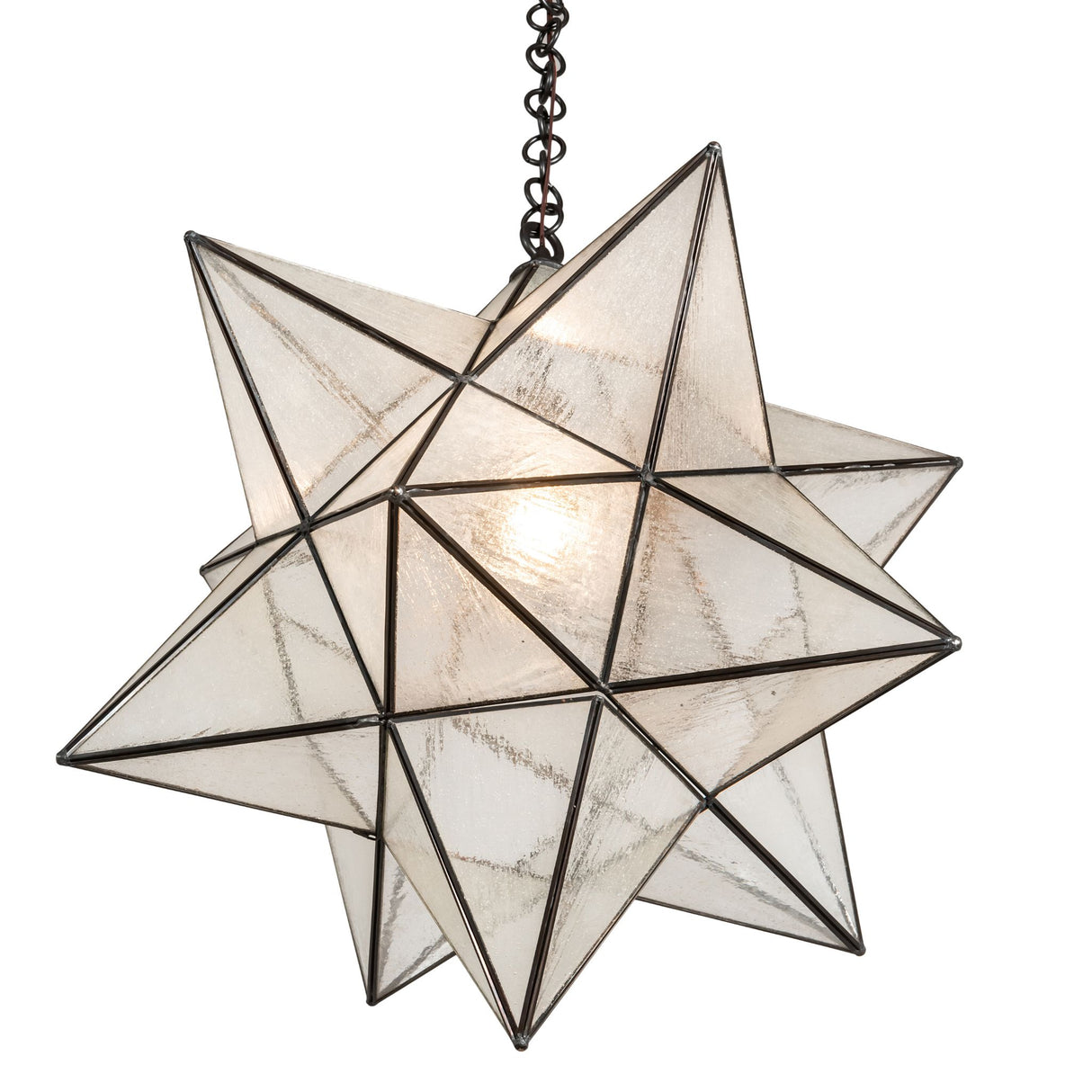 Angled view of the Moravian Star pendant emphasizing its multi-faceted design.