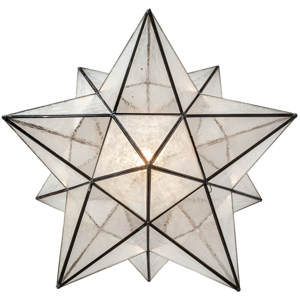 Bottom perspective of the Moravian Star pendant, highlighting symmetrical glass panels.