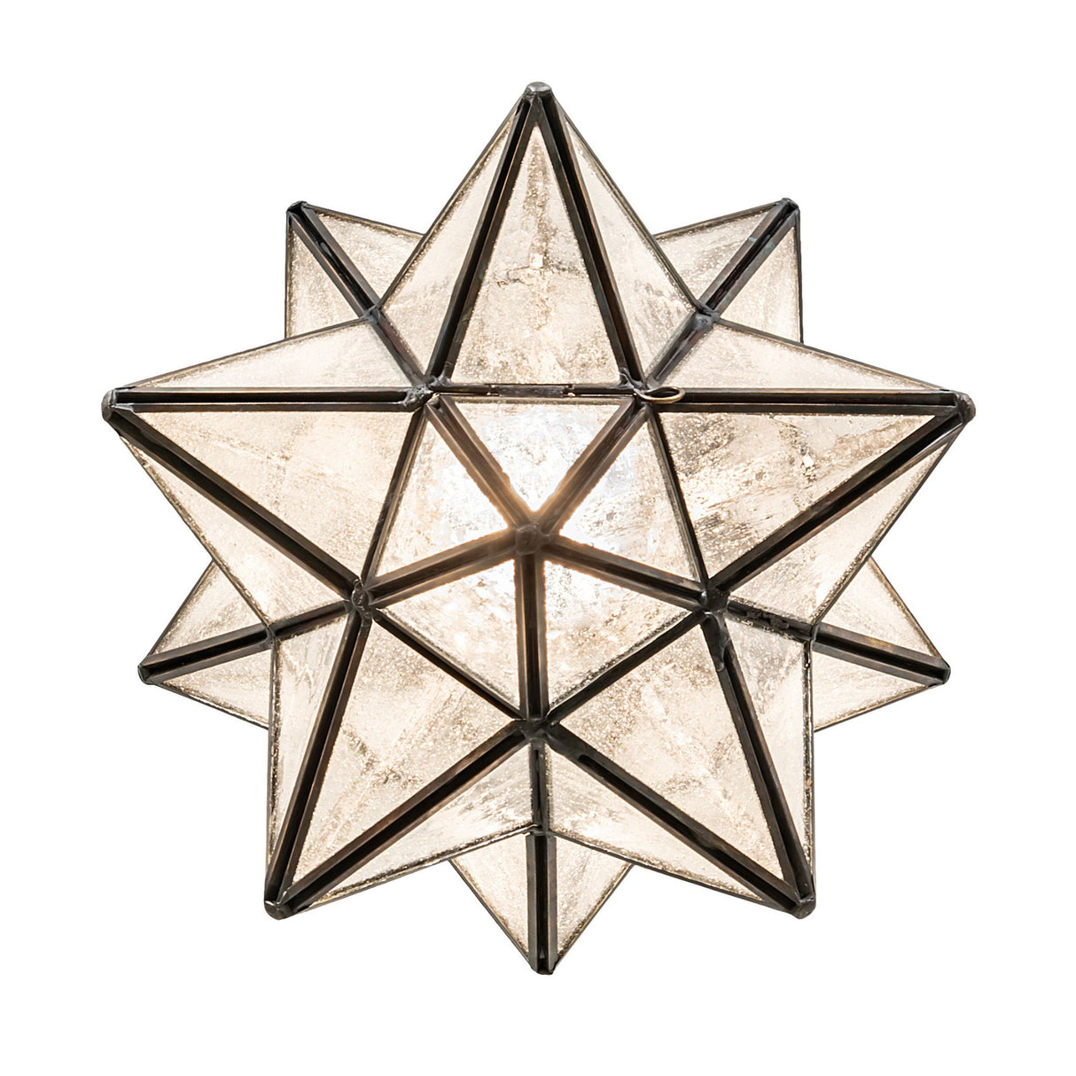 Bottom view of the Moravian Star Pendant, highlighting the intricate star-shaped glass panels.