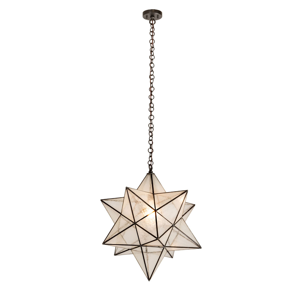 Full-length view of the Moravian Star pendant suspended from an adjustable chain.