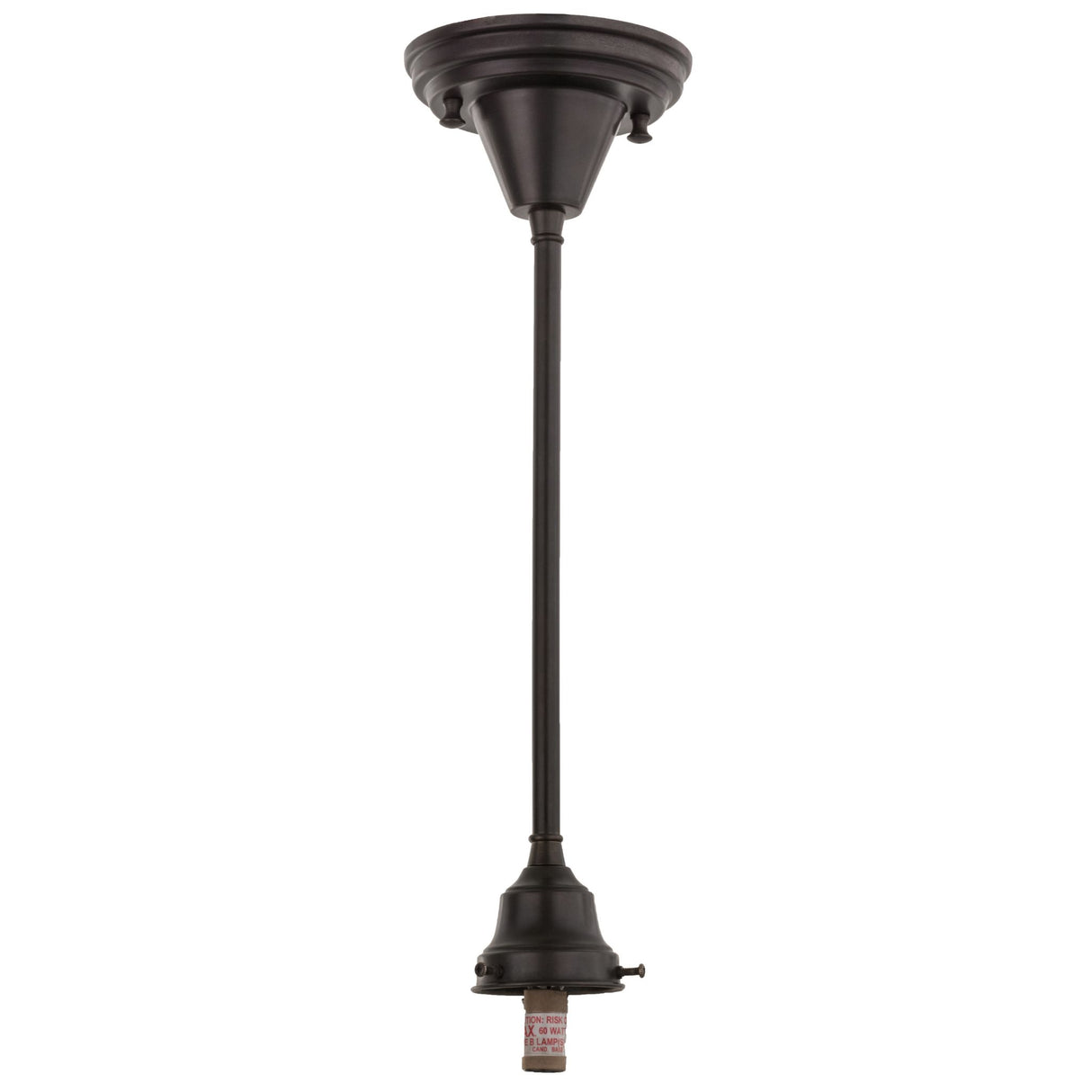 Pendant hardware shown without shade, displaying rod and socket assembly.