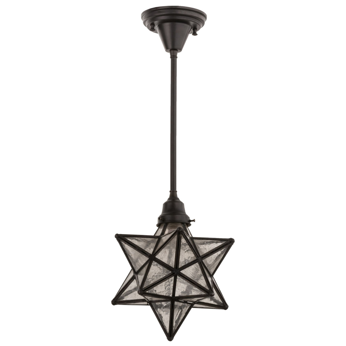 Unlit view of Moravian Star Pendant featuring clear seeded glass.