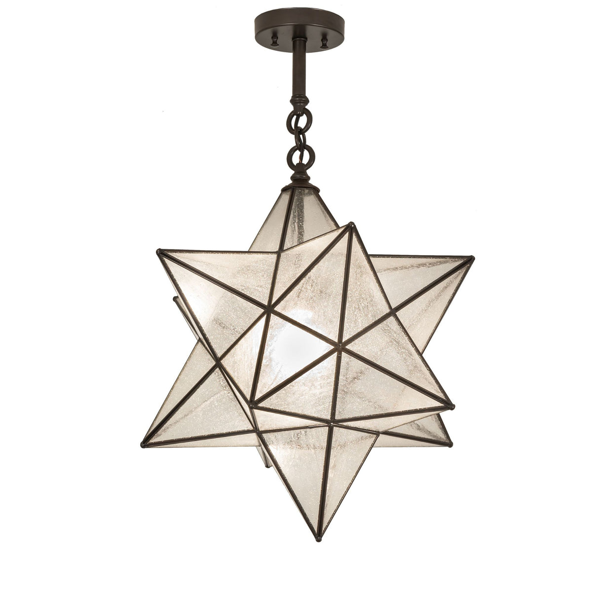 Moravian star semi-flushmount fixture with clear seeded glass.