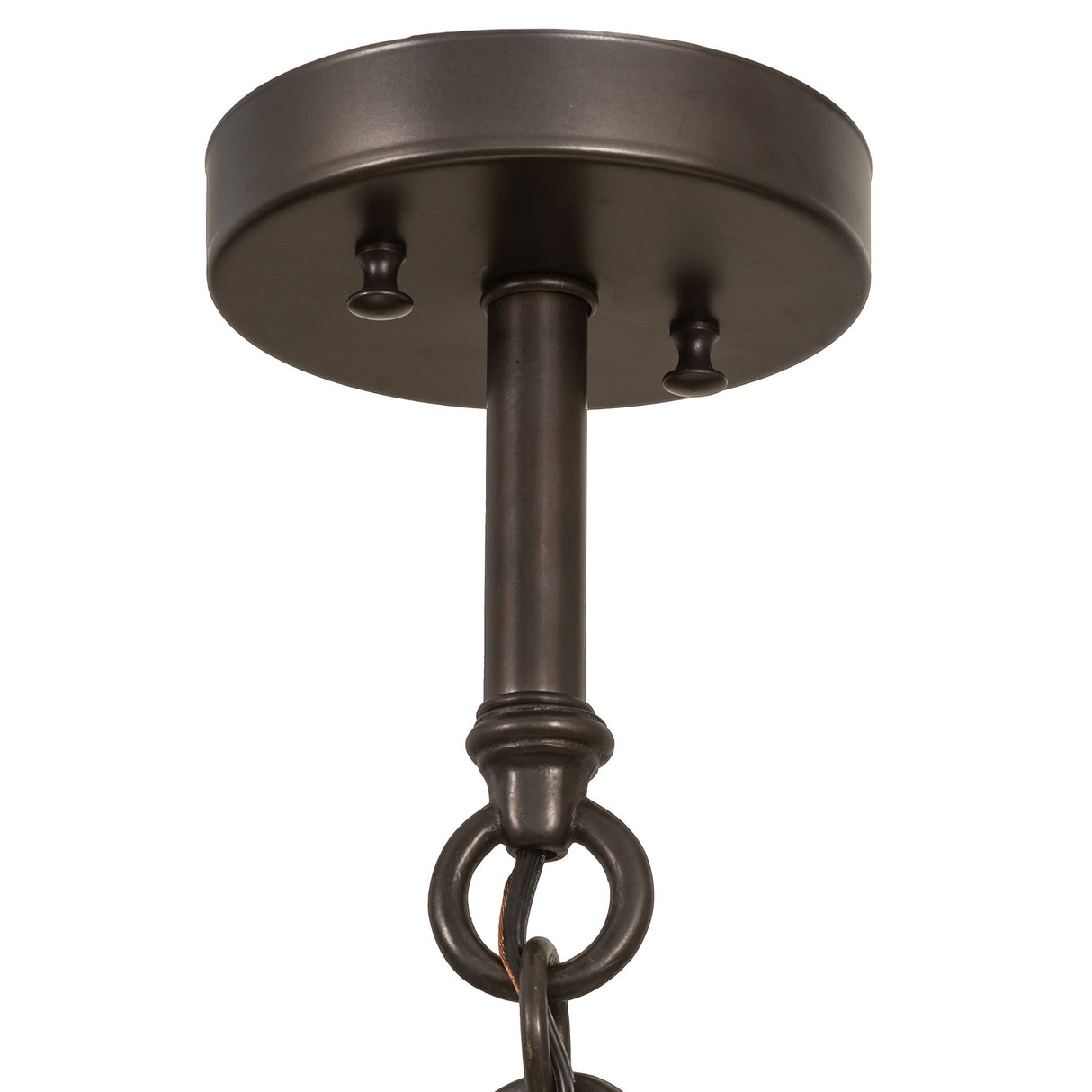Ceiling mount and chain connection of the Moravian star semi-flush pendant.