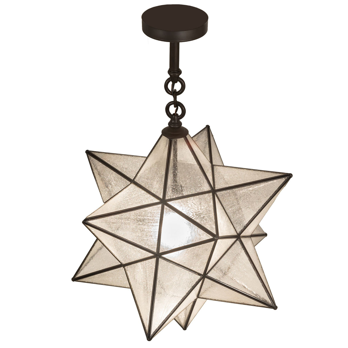 Top-down view of the Moravian star semi-flushmount featuring chain suspension.