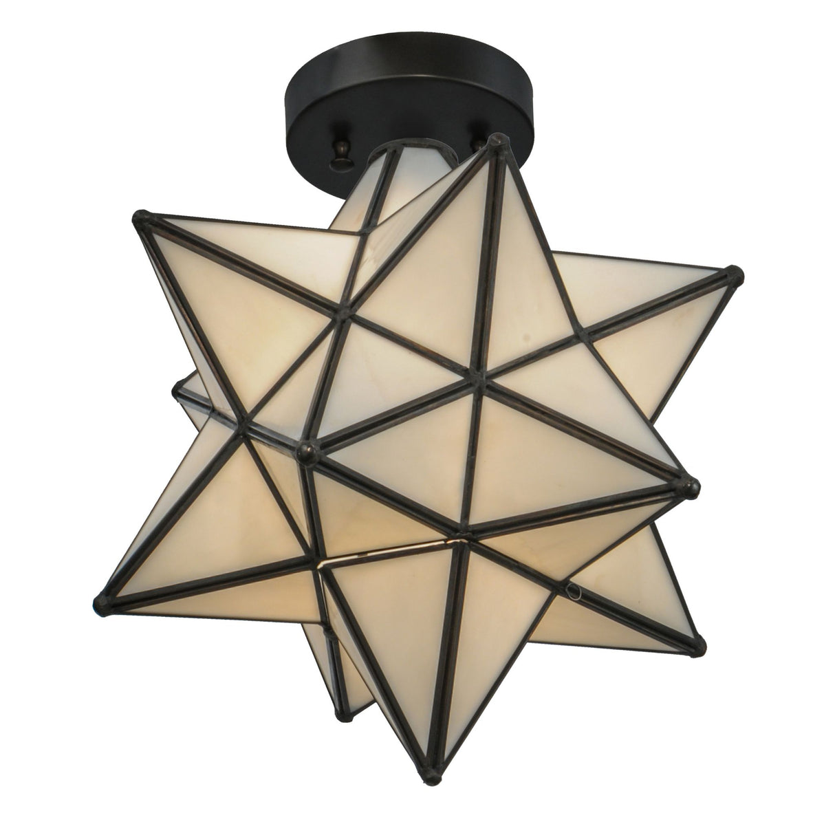 Angled perspective of the Moravian Star White Flushmount, revealing its intricate glasswork.