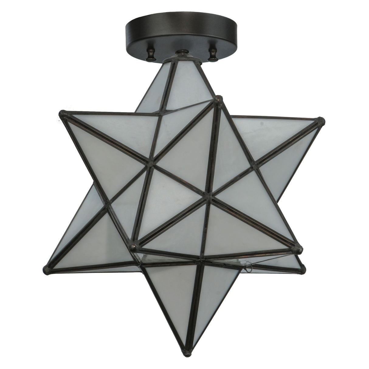 Moravian Star White Flushmount in an unlit state, highlighting its elegant geometric glass panels.