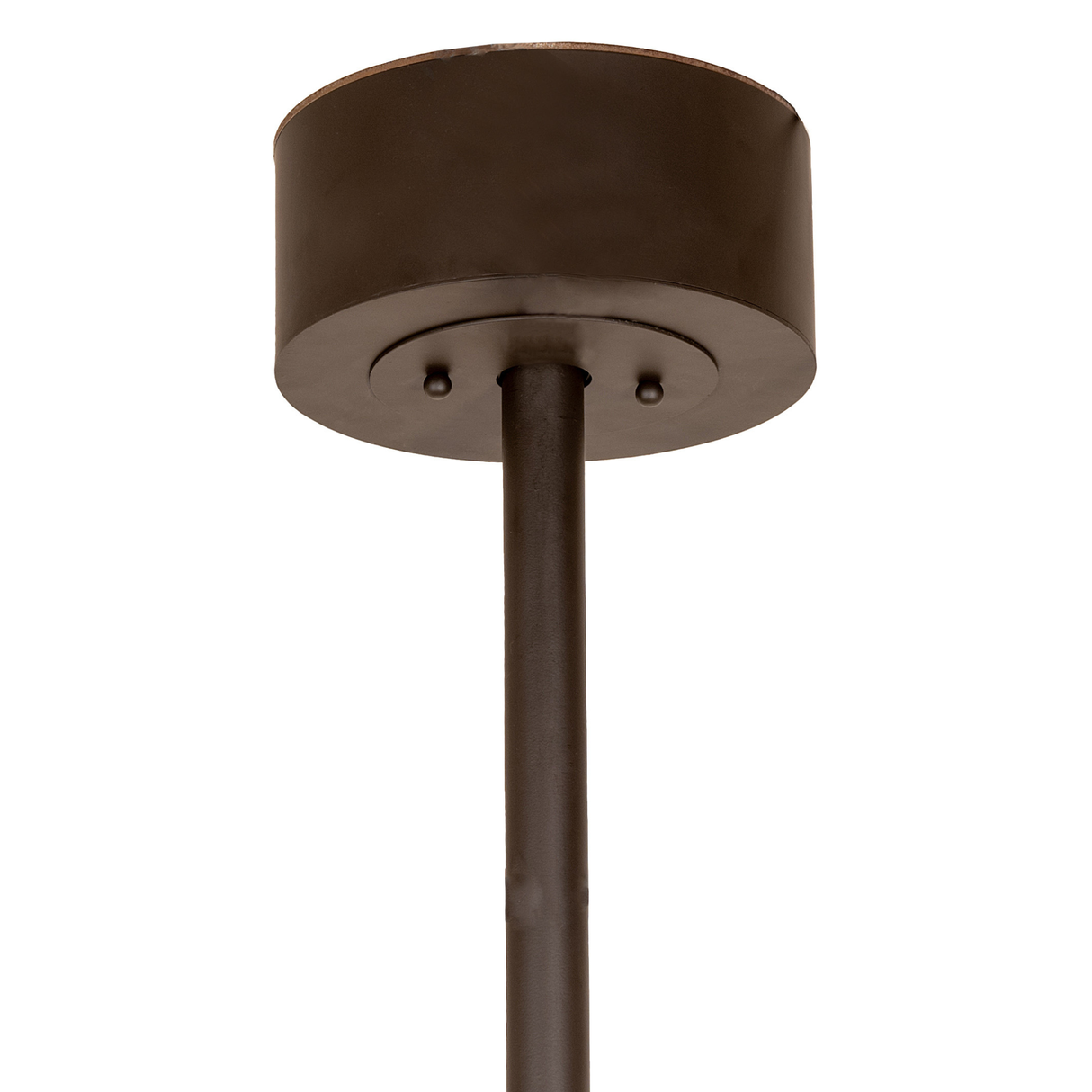 Close-up of ceiling canopy and downrod in oil rubbed bronze finish.