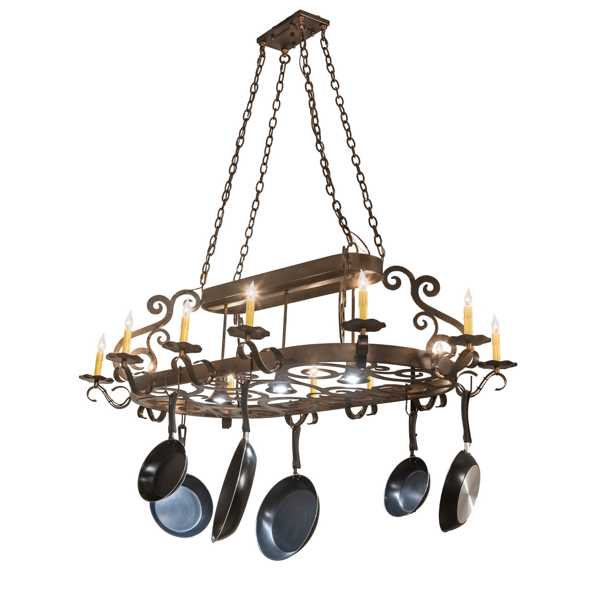Wide angle view of Neo 15 light chandelier in bronze finish.