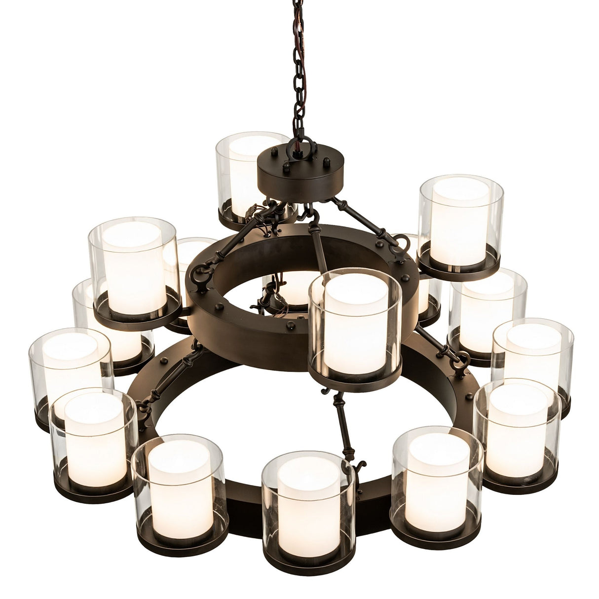 Top angled view highlighting circular ring design and hanging suspension.