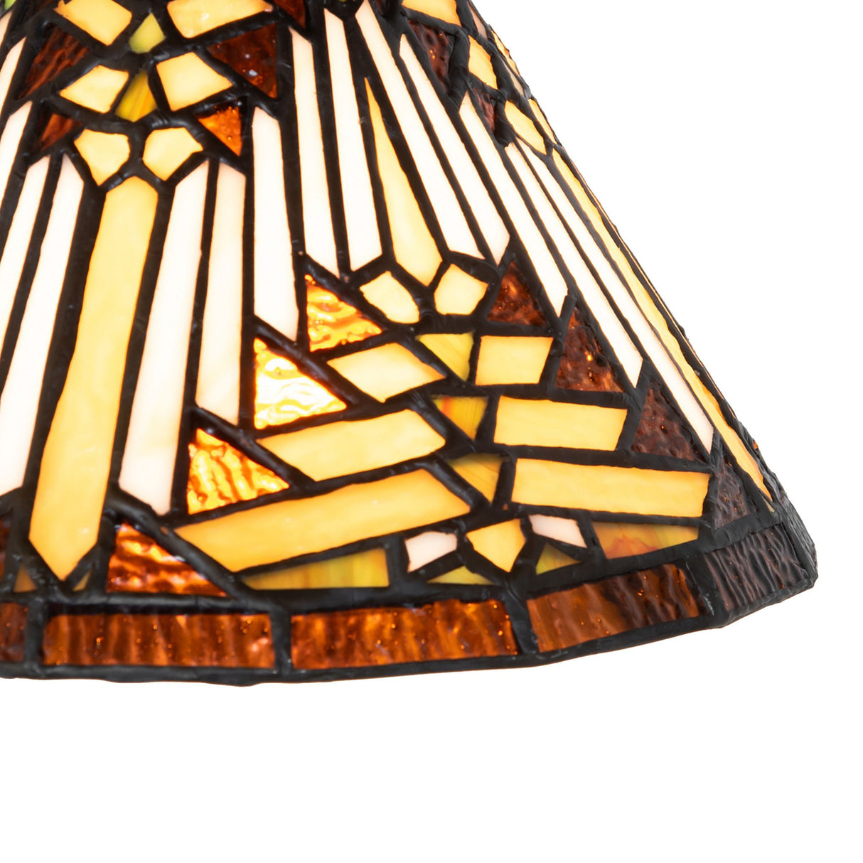 detailed view of interlocking stained glass tiles on nuevo mission flushmount.