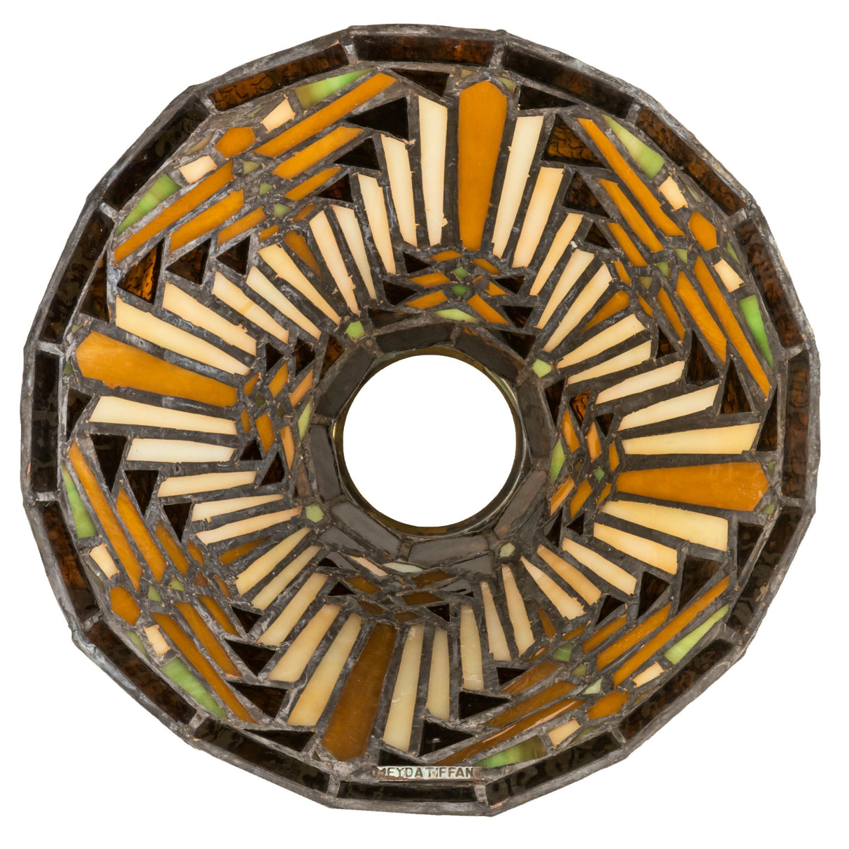 Top view of the 8-inch Wide Nuevo Mission Shade displaying intricate Root Brown borders.
