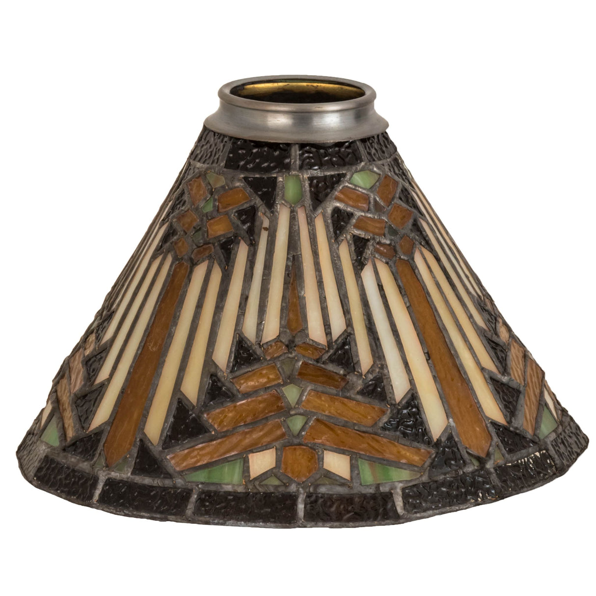 Unlit front view of the 8-inch Wide Nuevo Mission Shade showcasing Orange, Amber, and Green rays.