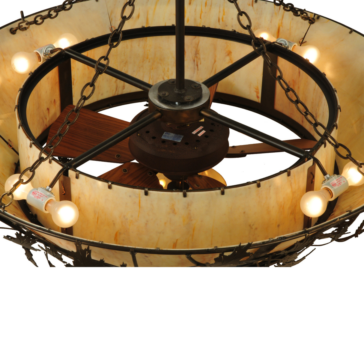 Interior view showing bulb placement and fan assembly of Oak Branch Chandel-Air.
