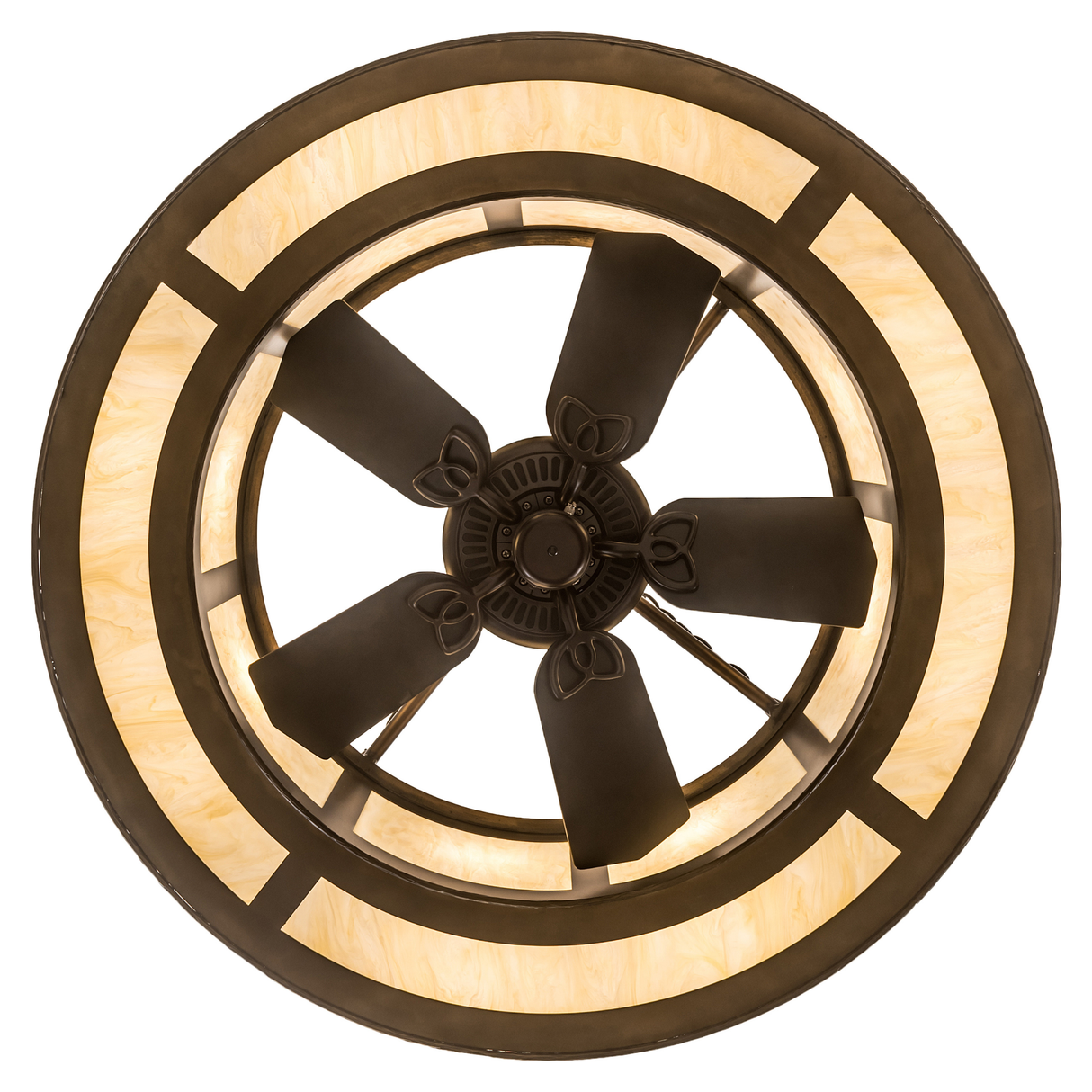 Bottom view of Oak Leaf & Acorn Chandel-Air showing integrated fan design.