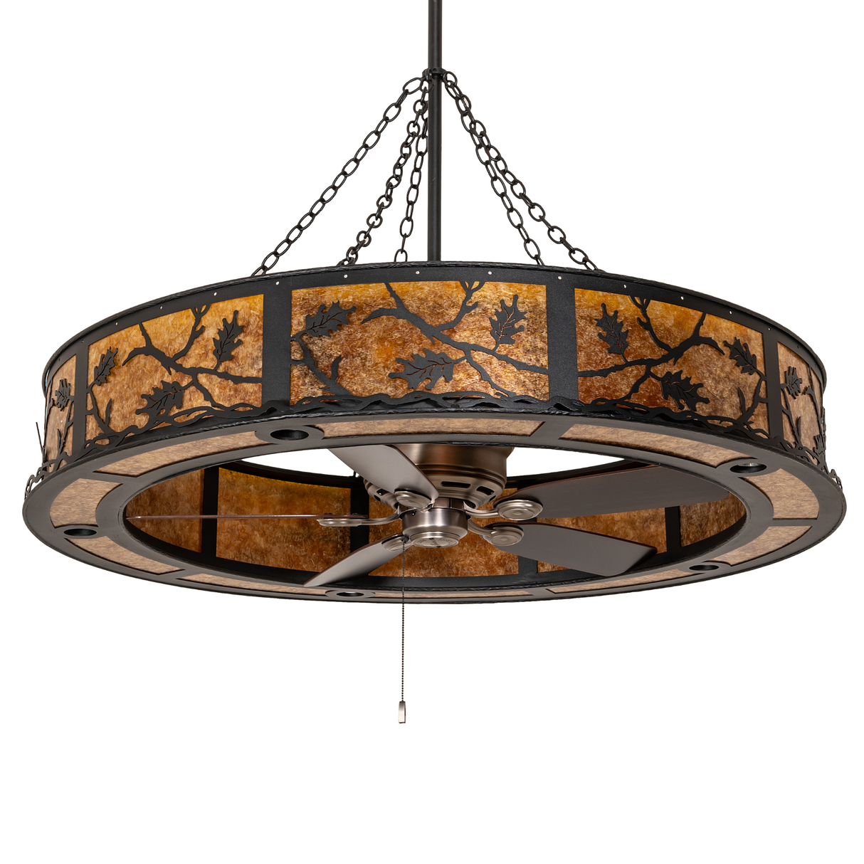 Oak Leaf Chandel-Air unlit showing natural mica and metal oak leaf detail.
