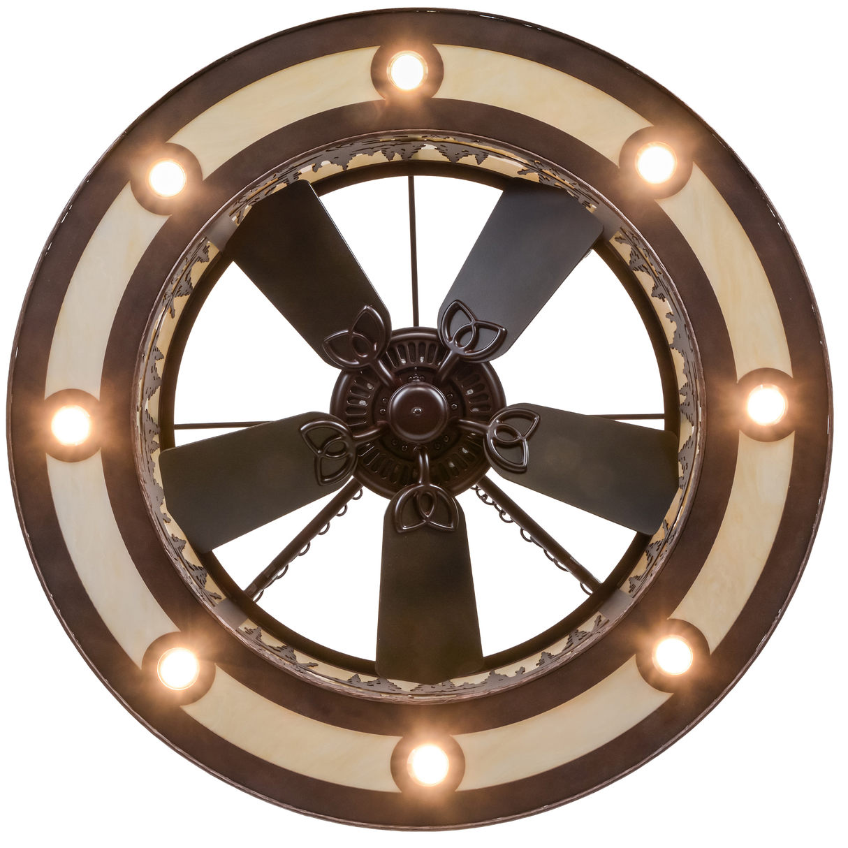 Bottom view of Okemo Sky Lounge Chandel-Air showing fan and downlights.