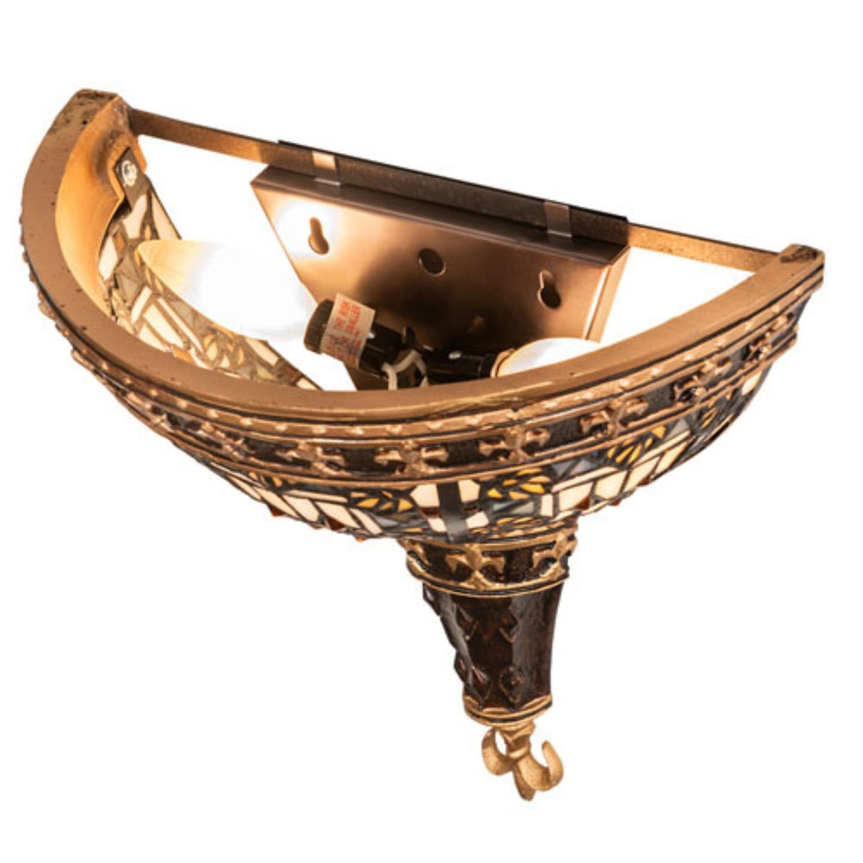 Open view of wall sconce showing internal light fixture.