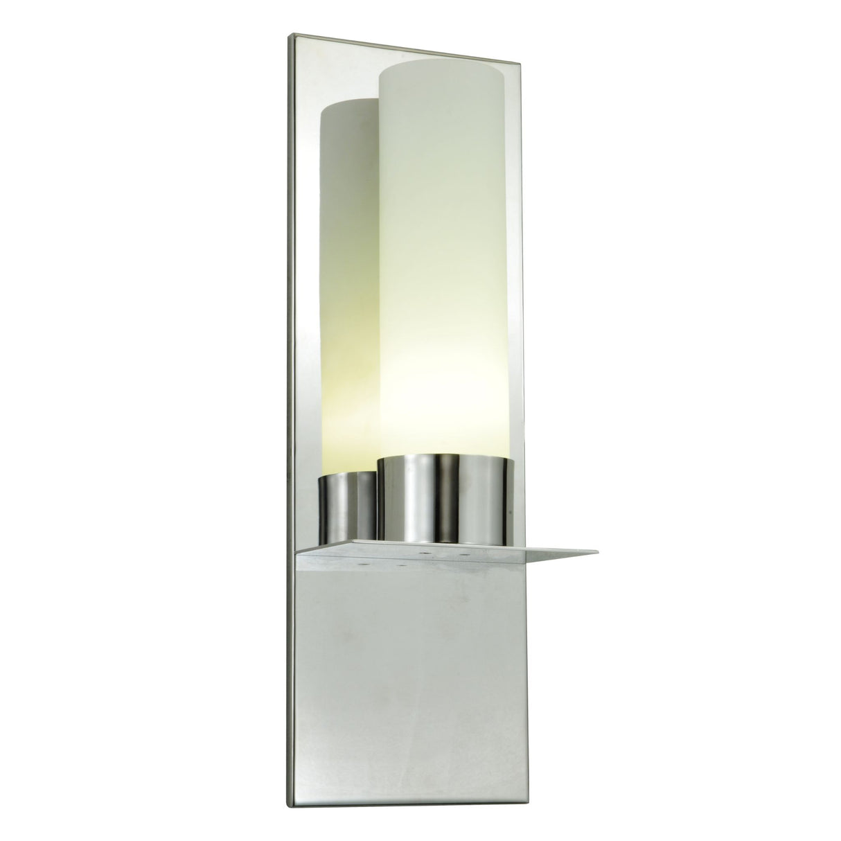 Orchard Town wall sconce illuminated, featuring frosted glass and chrome finish.
