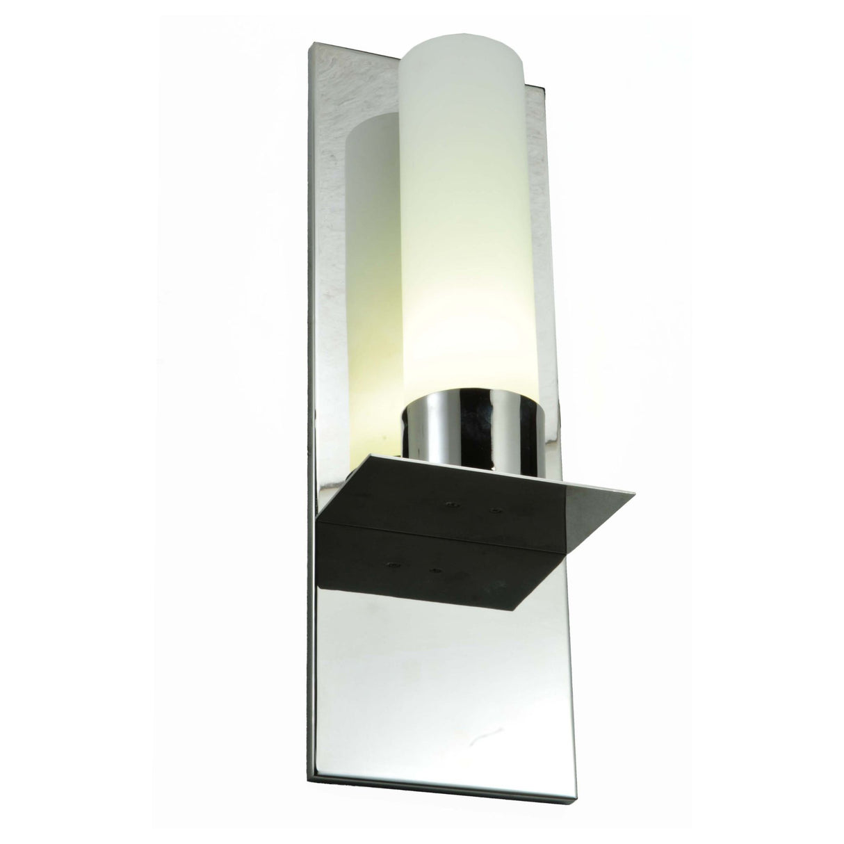 Side view of sleek Orchard Town wall sconce in a reflective chrome finish.