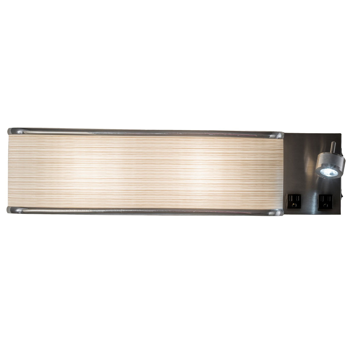 Overhead view of Finley wall sconce with curved detailing and brushed metal accents.