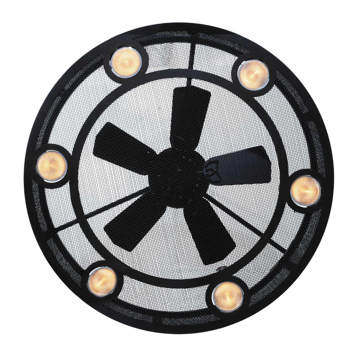 Bottom view of Paloma Golpe Chandel-Air showing fan blades and downlights.