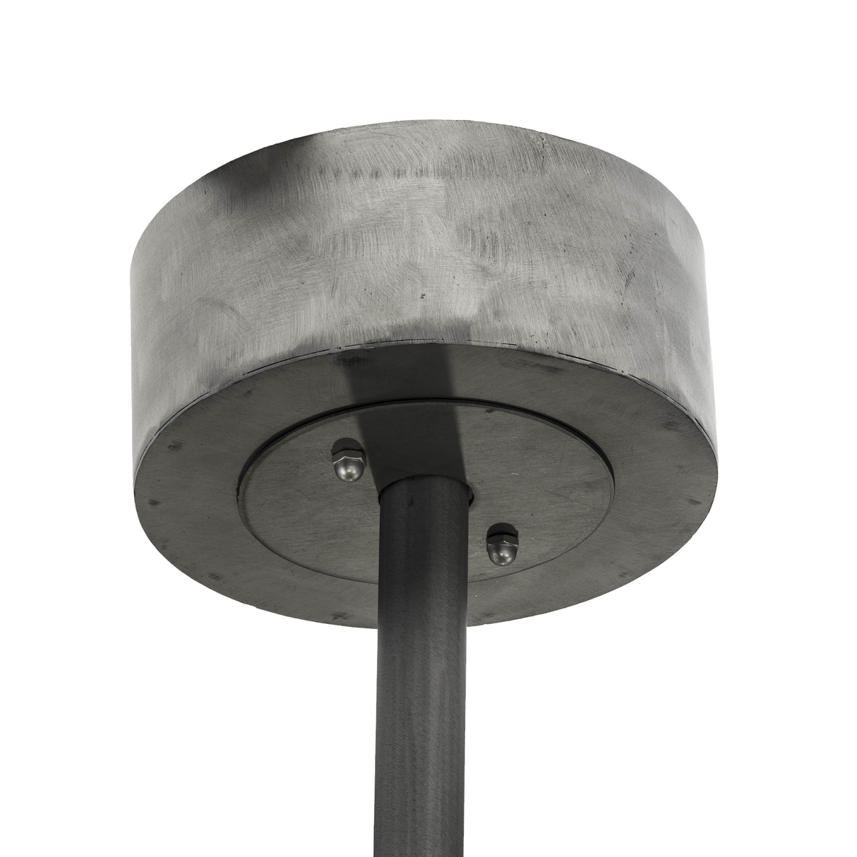 Ceiling canopy detail in brushed steel finish.