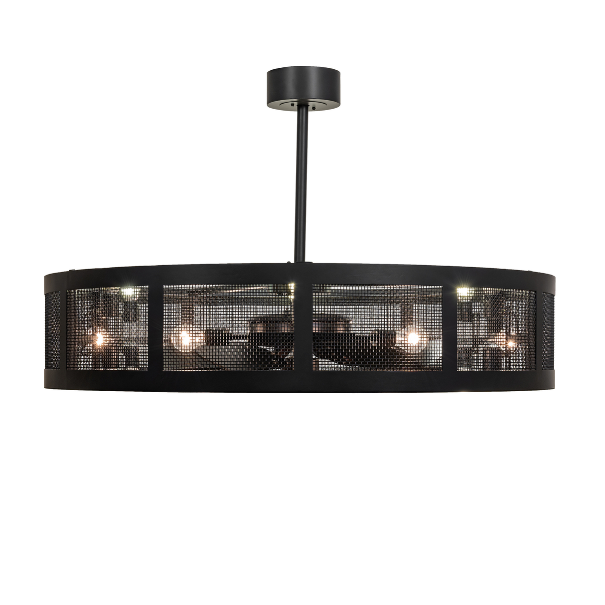 Straight horizontal view of Paloma Golpe chandelier fan.