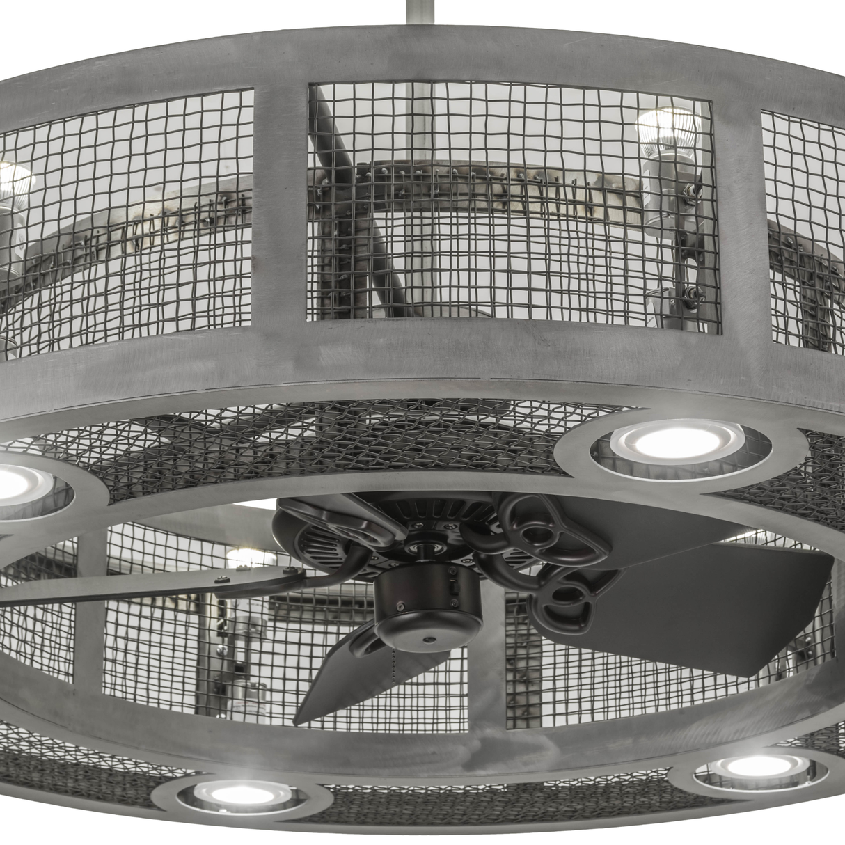 Closeup showing metal mesh texture and downlight detail.