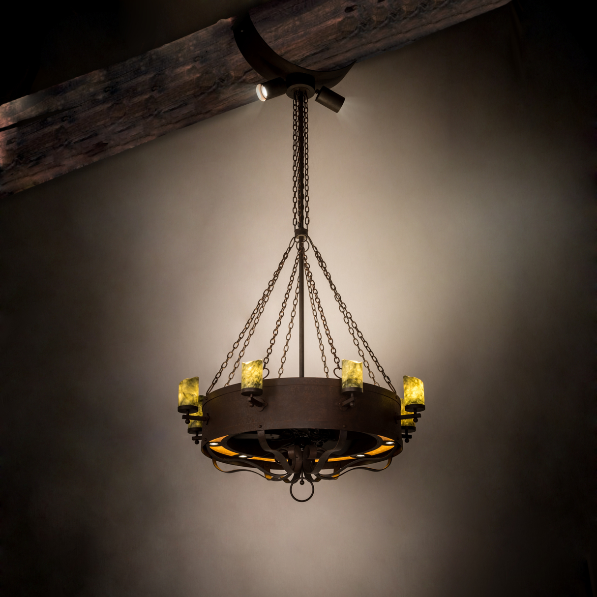 Parnella Chandel-Air softly glowing in a warm rustic interior.