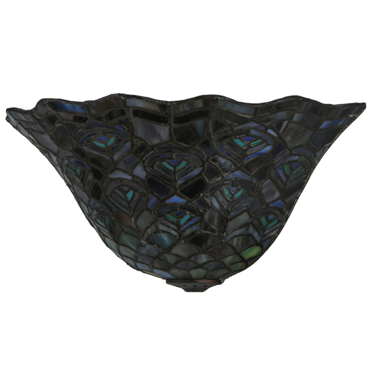 Unlit view of 12.5" Peacock Feather Wall Sconce showcasing dark glass feathers