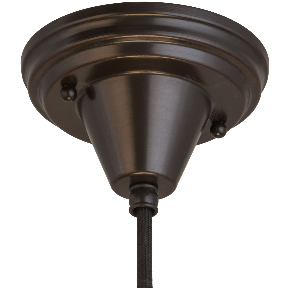 Closeup of Craftsman Brown pendant canopy with brass finish.