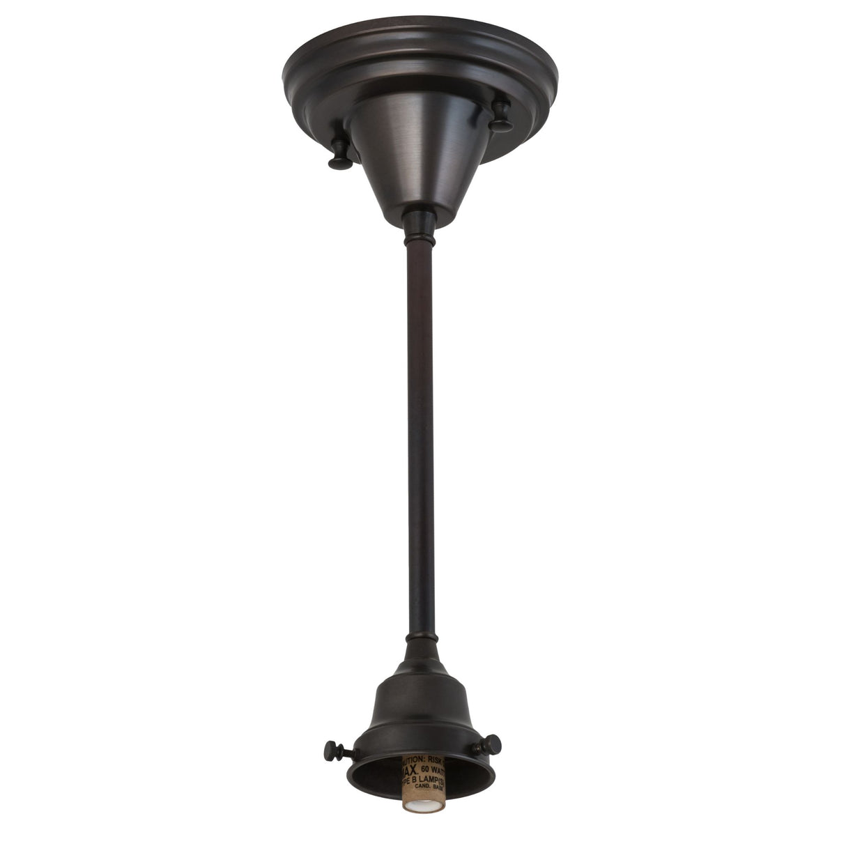 Full view of 5" Craftsman Brown on Brass pendant hardware with socket.
