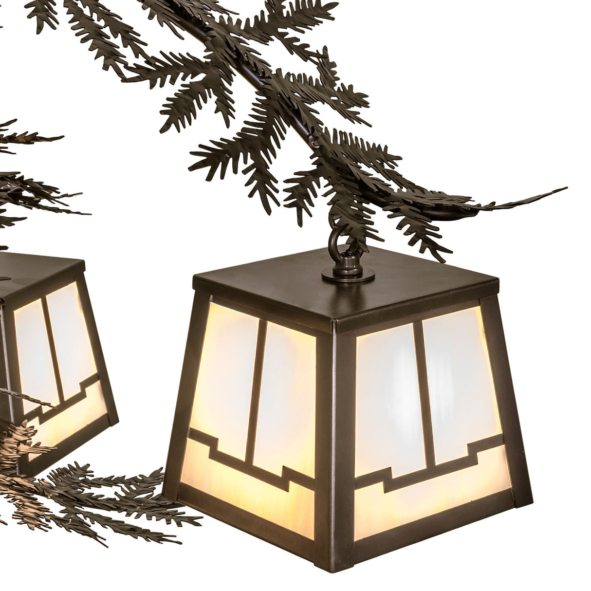 Pine needle and branch metal detailing on Pine Branch Valley View chandelier.
