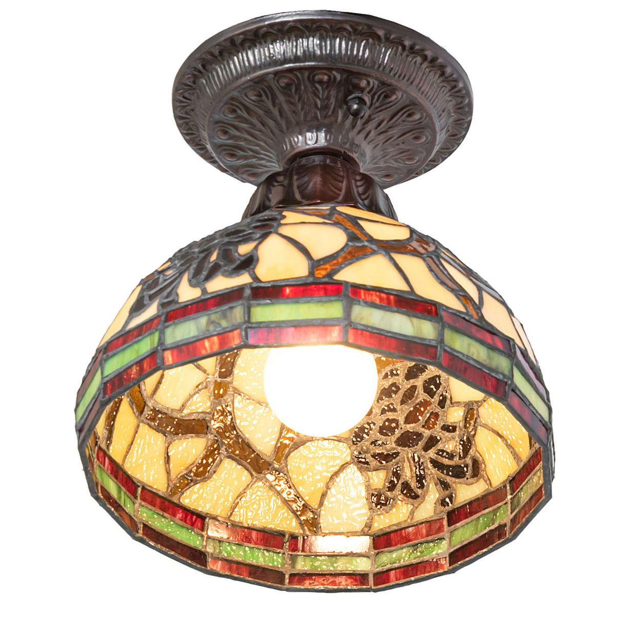 Bottom view of the Pinecone Flushmount with light illuminating the patterns.